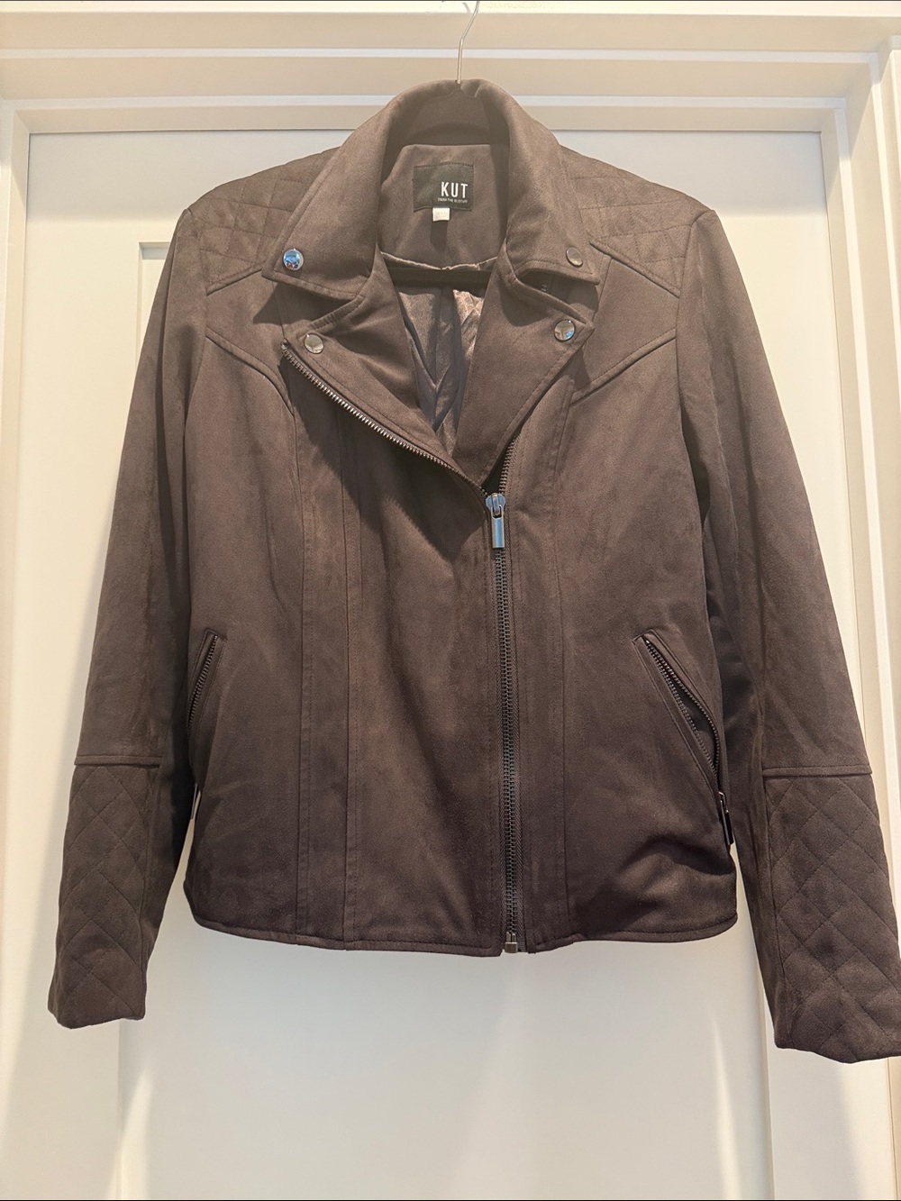 Kut from the Kloth Brown Quilted Sleeve Suede Moto Jacket